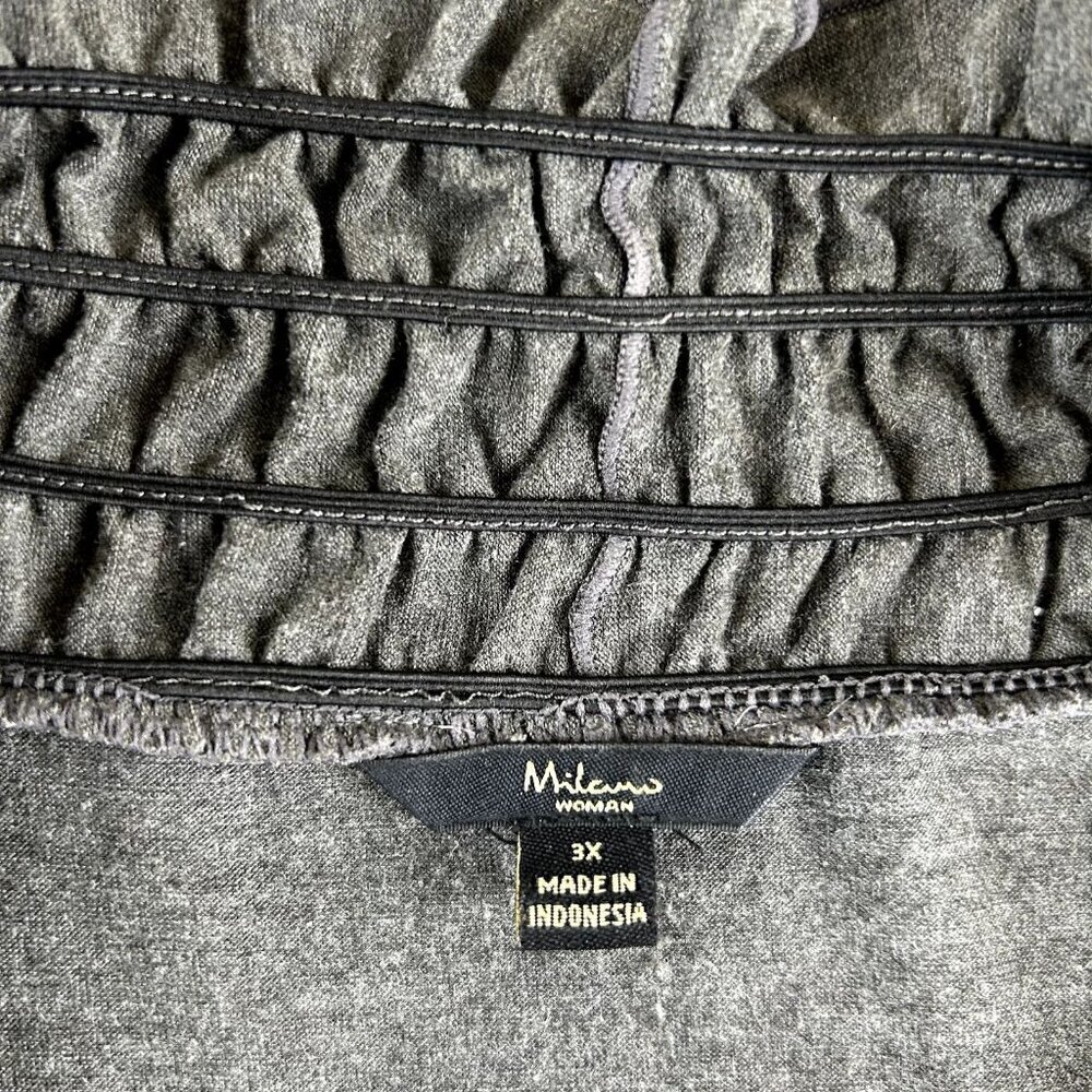 MILANO Womens 3XL Gray Layered Tiered Ruffle Long Sleeve Cardigan Rouched Comfy - Picture 4 of 8